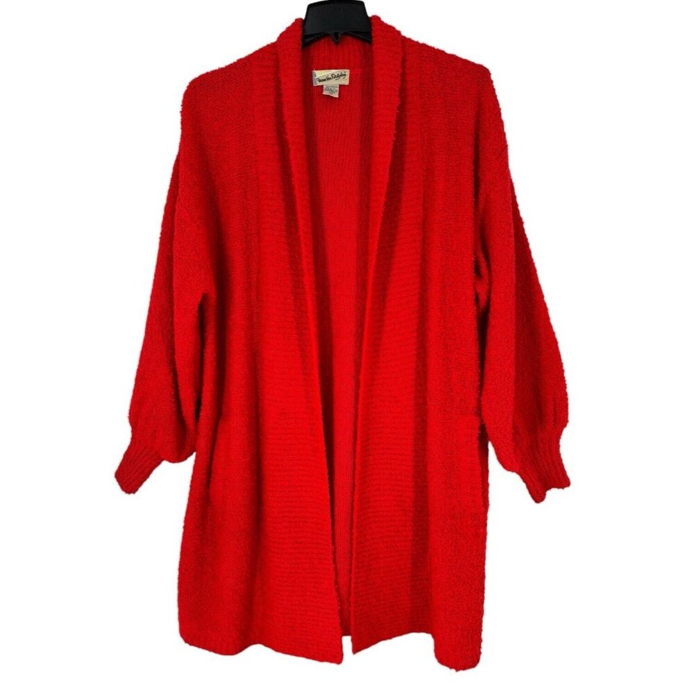 DIANE VON FURSTENBERG Vtg 80s Red BoucleKnit Long Cardigan Sweater Duster‎ Large